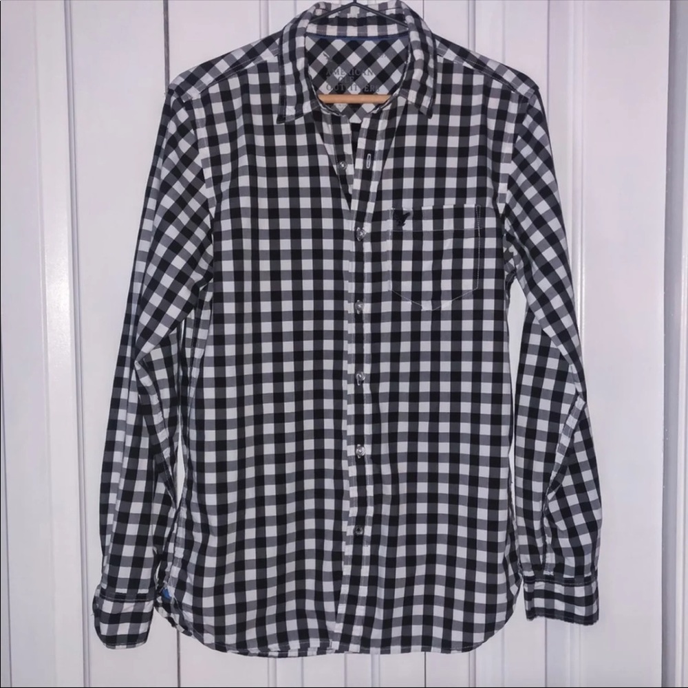 🦅American Eagle Gingham Check Button-Down Men’s S